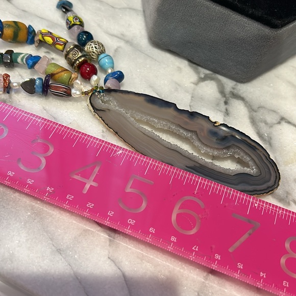 Vintage Artisan Quartz Sliced Stone & Beads Brooch-Boutique - Picture 8 of 9